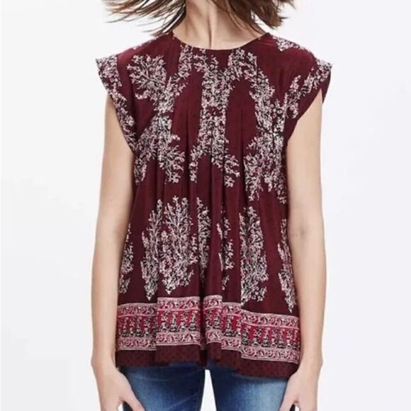 Madewell Silk Garden Swing Top in Lassi Flower Burgundy Red - Size XS - Picture 1 of 11